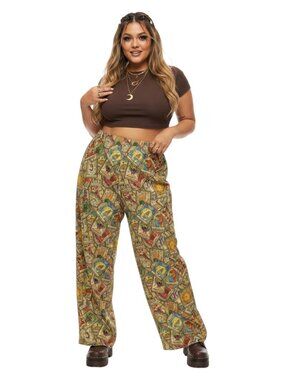 Whimsigoth Tarot Card Wide Leg Lounge Pants | Witchy Boho Festival Style